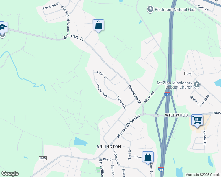 map of restaurants, bars, coffee shops, grocery stores, and more near 552 Tribune Drive in Charlotte