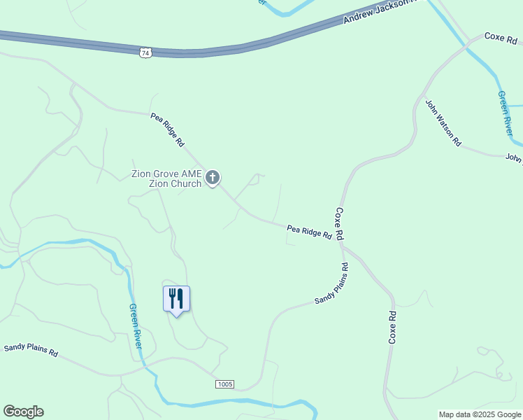map of restaurants, bars, coffee shops, grocery stores, and more near 5803 Pea Ridge Road in Rutherfordton