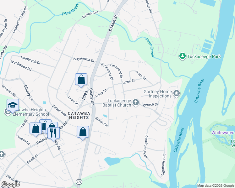 map of restaurants, bars, coffee shops, grocery stores, and more near 108 East Catawba Drive in Mount Holly