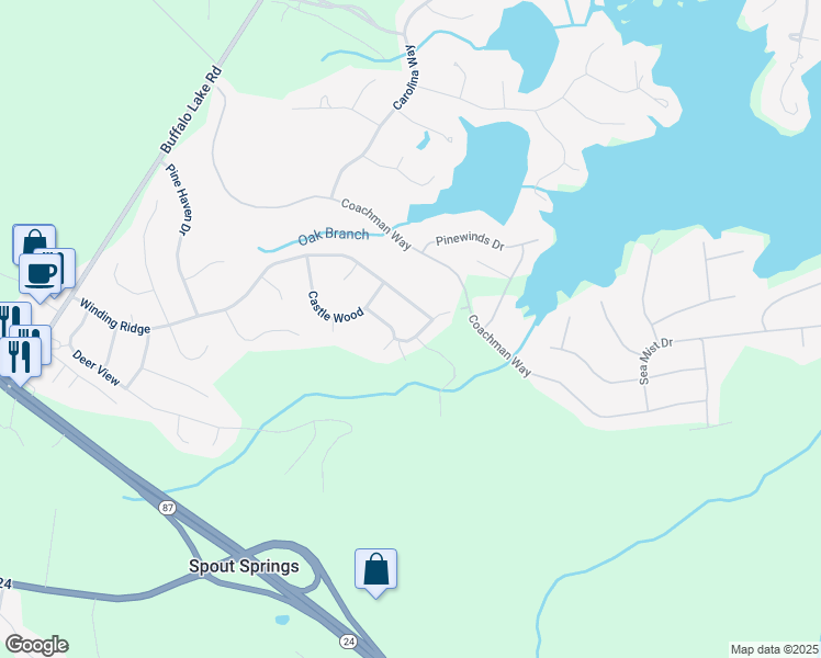 map of restaurants, bars, coffee shops, grocery stores, and more near 67 Wood Croft in Sanford