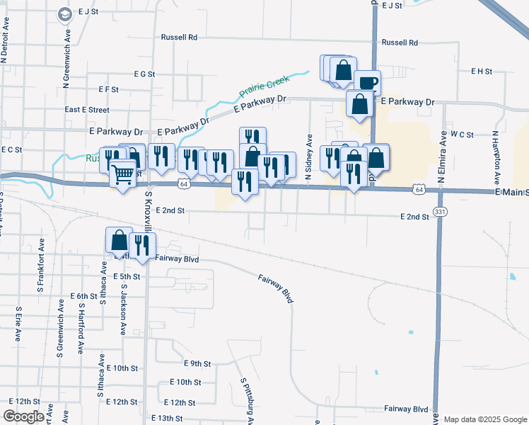 map of restaurants, bars, coffee shops, grocery stores, and more near 1644 East 2nd Street in Russellville