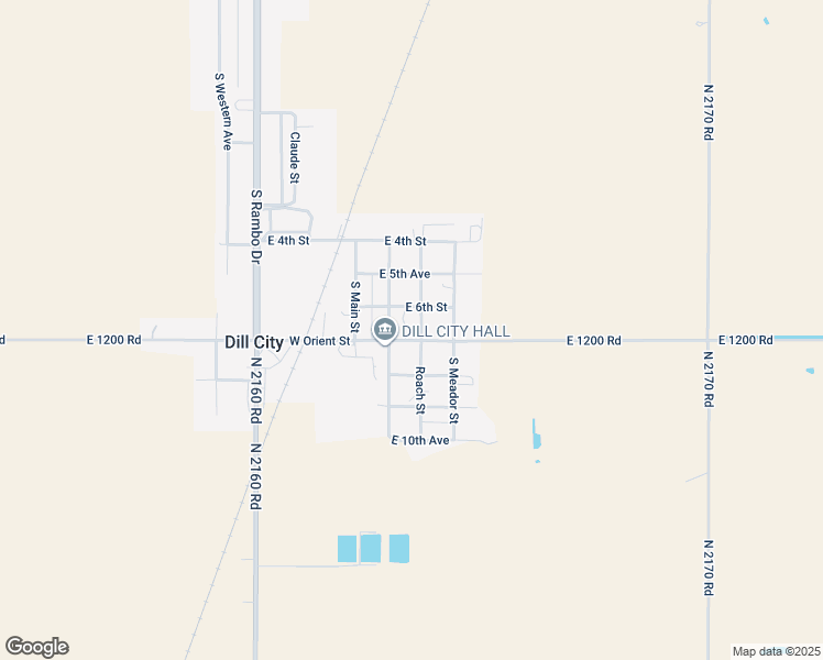 map of restaurants, bars, coffee shops, grocery stores, and more near 205 East Orient Avenue in Dill City