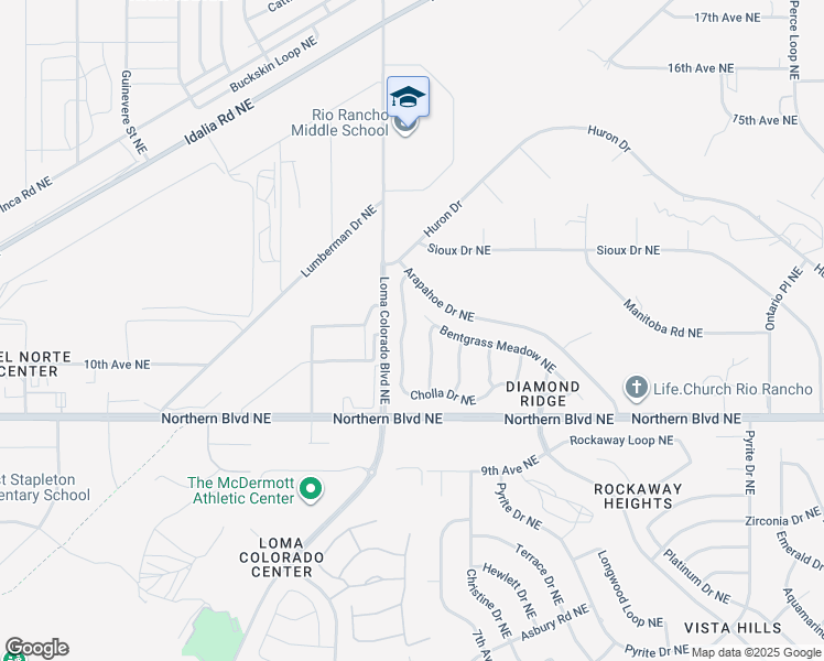 map of restaurants, bars, coffee shops, grocery stores, and more near 3913 Cholla Drive Northeast in Rio Rancho