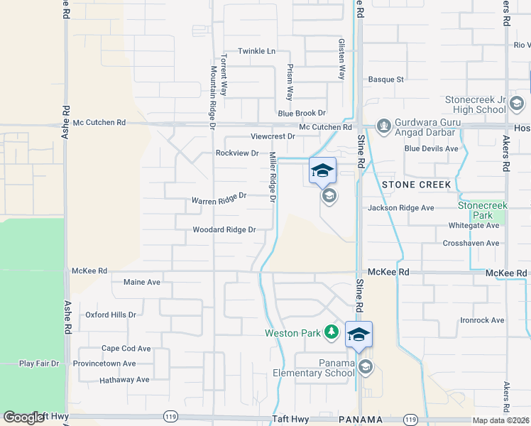 map of restaurants, bars, coffee shops, grocery stores, and more near 5409 Saddleback Ridge Court in Bakersfield