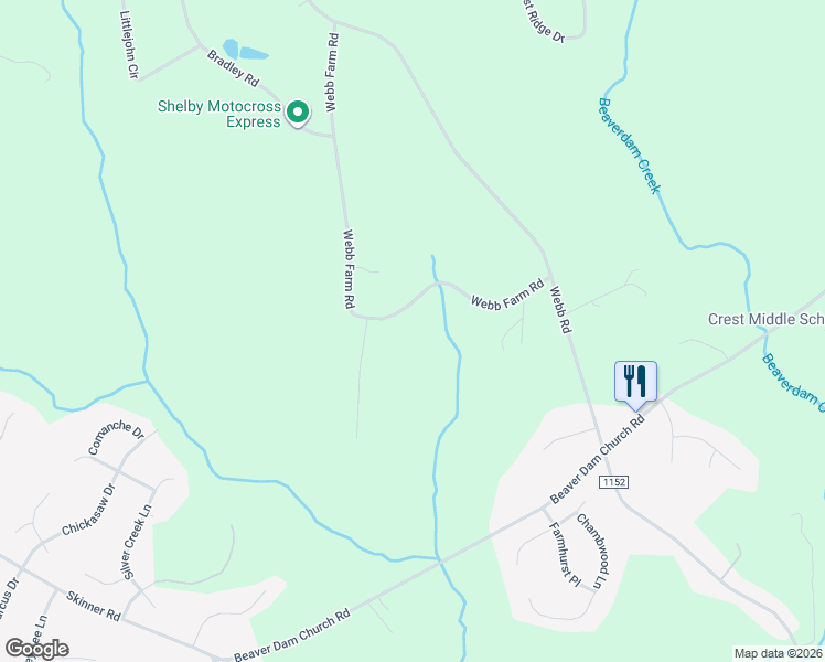 map of restaurants, bars, coffee shops, grocery stores, and more near 354 Webb Farm Road in Shelby