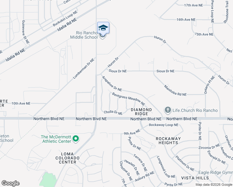map of restaurants, bars, coffee shops, grocery stores, and more near 4514 Bentgrass Meadow Drive Northeast in Rio Rancho