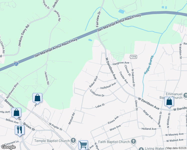 map of restaurants, bars, coffee shops, grocery stores, and more near 1606 Hunsinger Avenue in Gastonia
