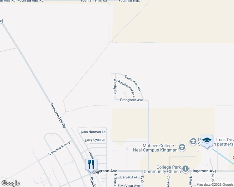 map of restaurants, bars, coffee shops, grocery stores, and more near Worthy Road in Kingman