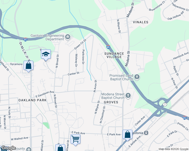 map of restaurants, bars, coffee shops, grocery stores, and more near 1583 Green Circle Drive in Gastonia