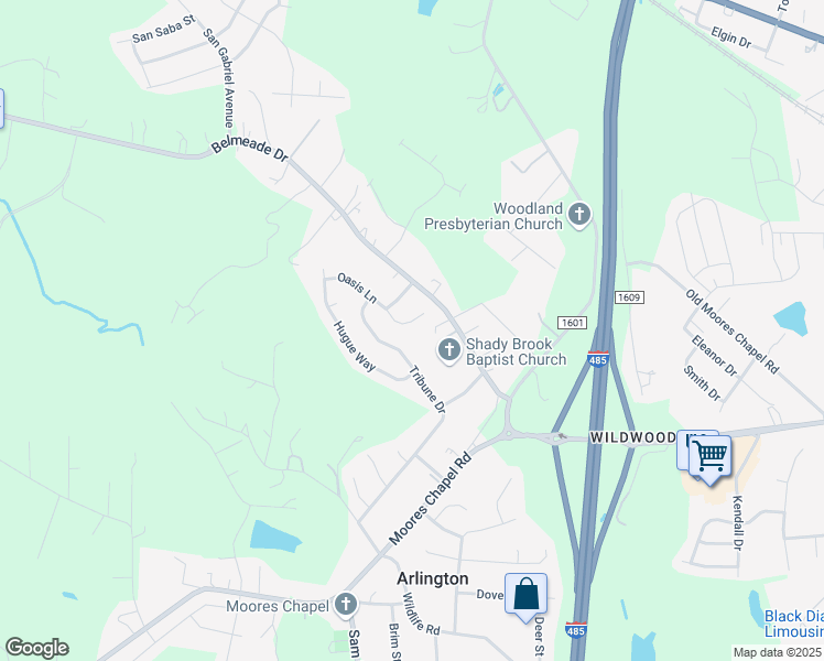 map of restaurants, bars, coffee shops, grocery stores, and more near 2848 Oasis Lane in Charlotte