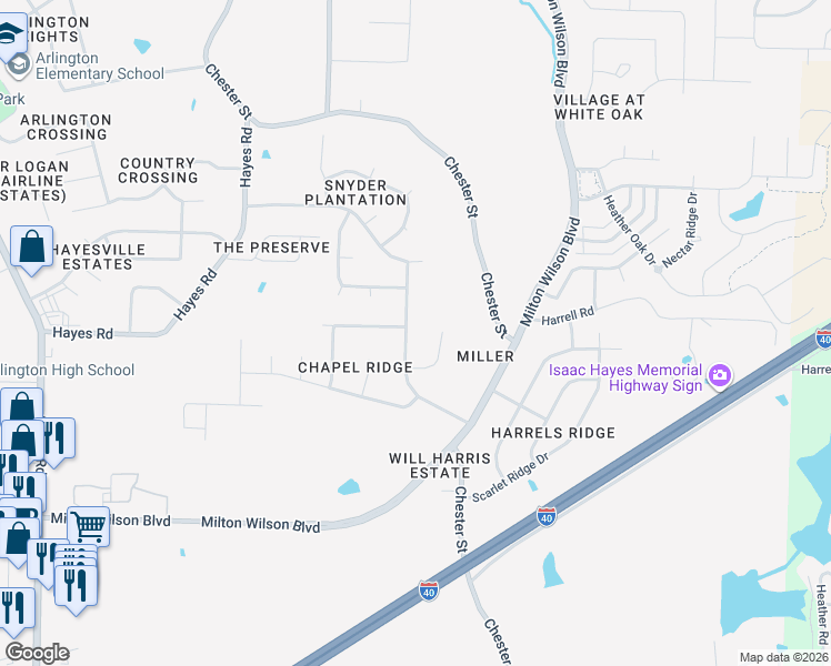 map of restaurants, bars, coffee shops, grocery stores, and more near 5526 Southern Winds Drive in Arlington