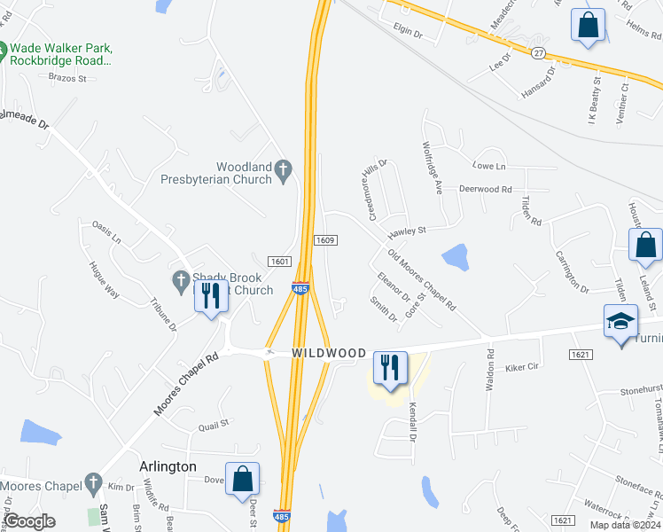 map of restaurants, bars, coffee shops, grocery stores, and more near 221 Rhyne Station Road in Charlotte