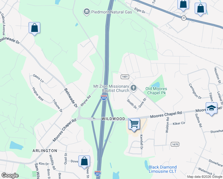 map of restaurants, bars, coffee shops, grocery stores, and more near 226 Rhyne Station Road in Charlotte