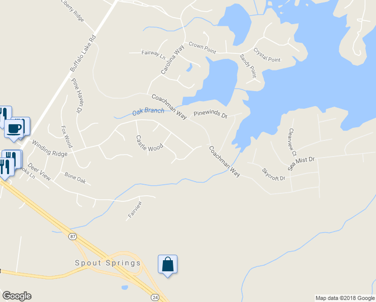 map of restaurants, bars, coffee shops, grocery stores, and more near 67 Wood Croft in Sanford