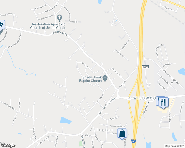 map of restaurants, bars, coffee shops, grocery stores, and more near 552 Tribune Drive in Charlotte