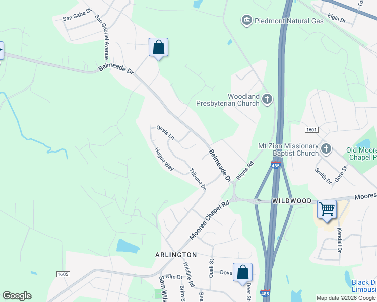 map of restaurants, bars, coffee shops, grocery stores, and more near 2848 Oasis Lane in Charlotte