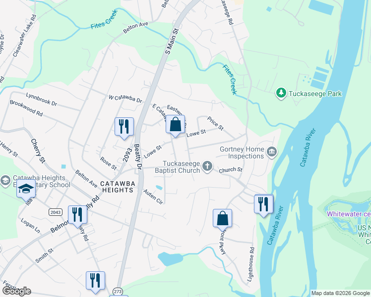 map of restaurants, bars, coffee shops, grocery stores, and more near 108 East Catawba Drive in Mount Holly