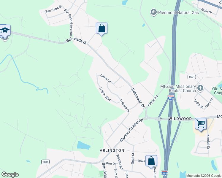map of restaurants, bars, coffee shops, grocery stores, and more near 616 Tribune Drive in Charlotte
