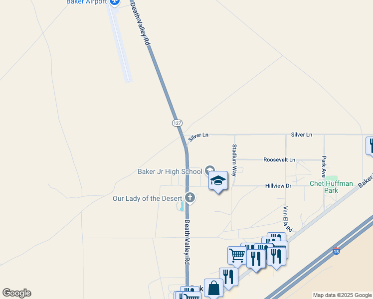 map of restaurants, bars, coffee shops, grocery stores, and more near 56701-57576 Death Valley Rd in NIPTON