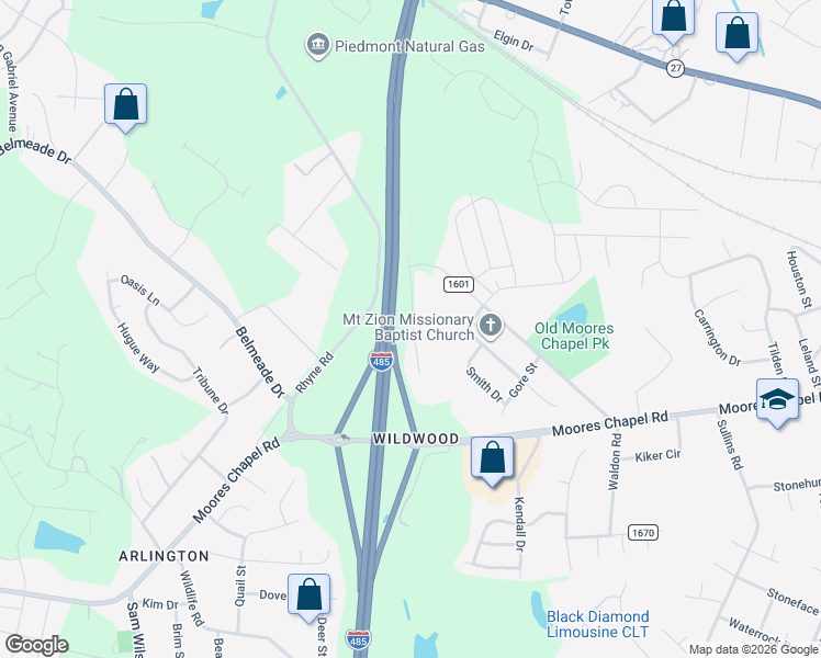 map of restaurants, bars, coffee shops, grocery stores, and more near 226 Rhyne Station Road in Charlotte