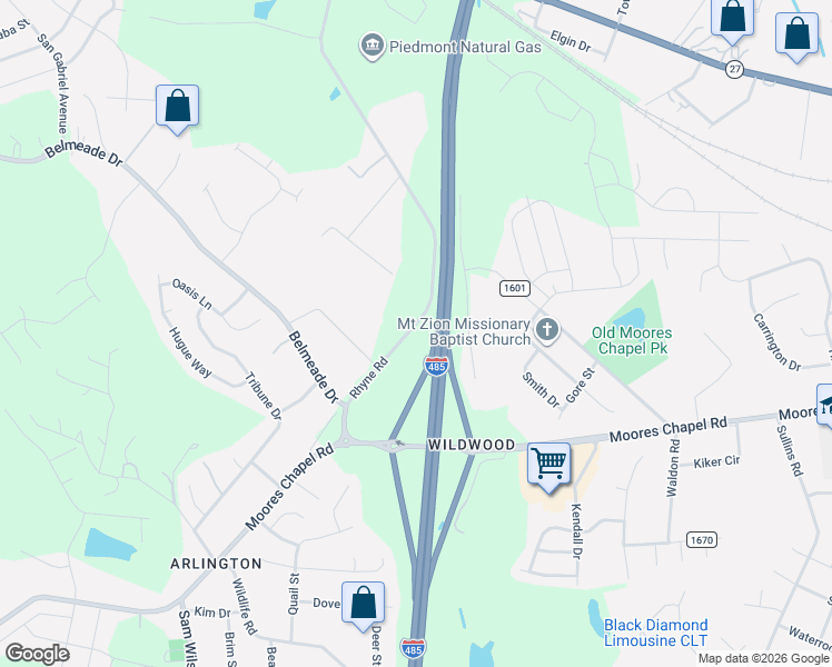 map of restaurants, bars, coffee shops, grocery stores, and more near in Charlotte