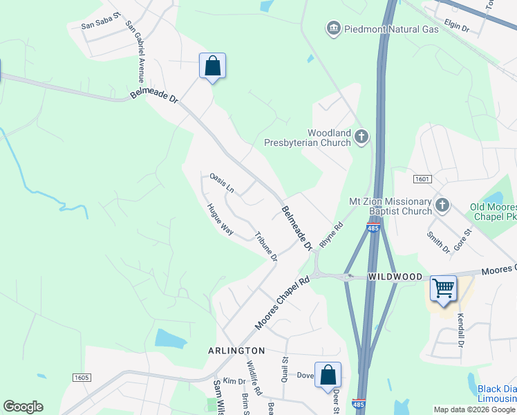 map of restaurants, bars, coffee shops, grocery stores, and more near 2848 Oasis Lane in Charlotte