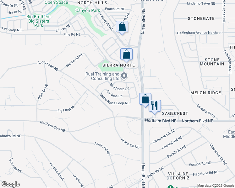 map of restaurants, bars, coffee shops, grocery stores, and more near 1813 Gallinas Road in Rio Rancho
