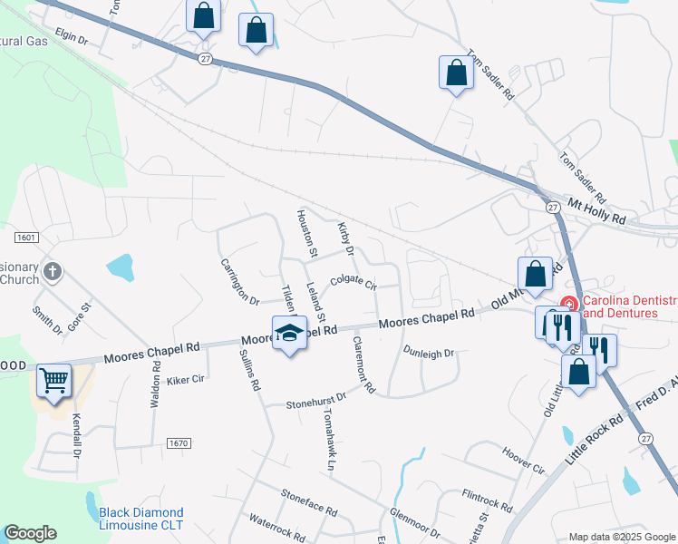 map of restaurants, bars, coffee shops, grocery stores, and more near 8528 Colgate Circle in Charlotte