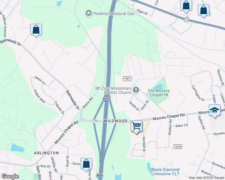 map of restaurants, bars, coffee shops, grocery stores, and more near 226 Rhyne Station Road in Charlotte
