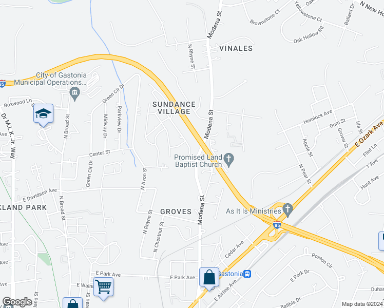 map of restaurants, bars, coffee shops, grocery stores, and more near 908 Sundance Drive in Gastonia