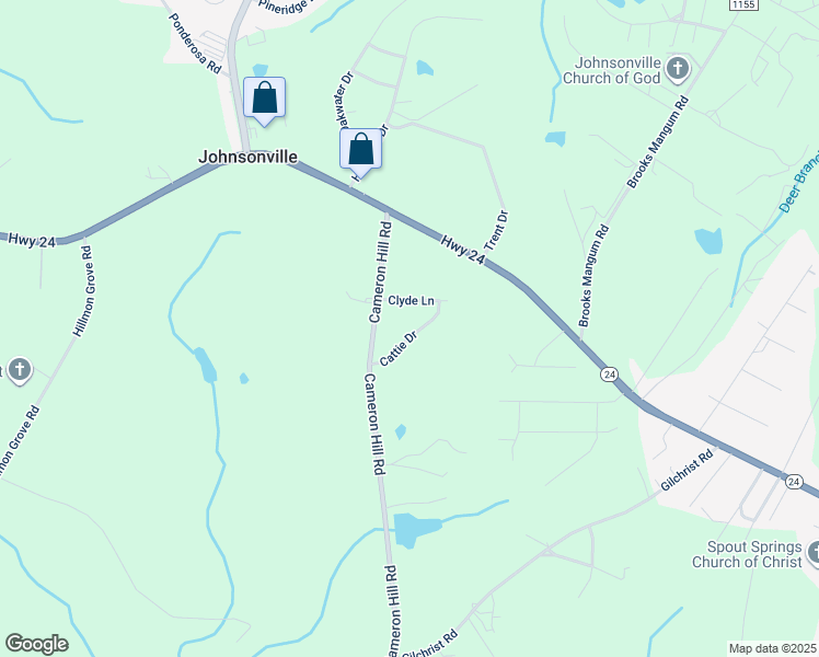 map of restaurants, bars, coffee shops, grocery stores, and more near 125 Cattie Drive in Cameron