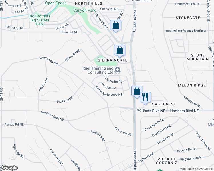map of restaurants, bars, coffee shops, grocery stores, and more near 1749 Gallinas Road in Rio Rancho