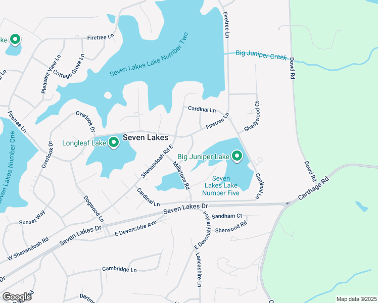map of restaurants, bars, coffee shops, grocery stores, and more near Thistle Lane in Seven Lakes