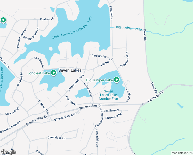 map of restaurants, bars, coffee shops, grocery stores, and more near Thistle Lane in Seven Lakes