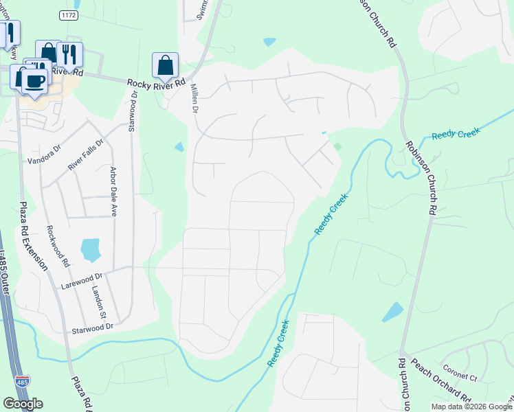map of restaurants, bars, coffee shops, grocery stores, and more near 4743 Green Mountain Drive in Charlotte