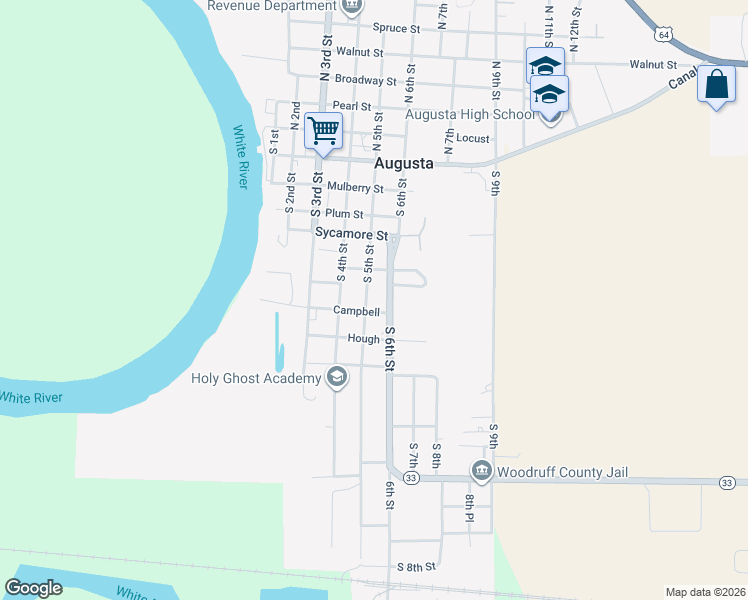 map of restaurants, bars, coffee shops, grocery stores, and more near 703 South 5th Street in Augusta
