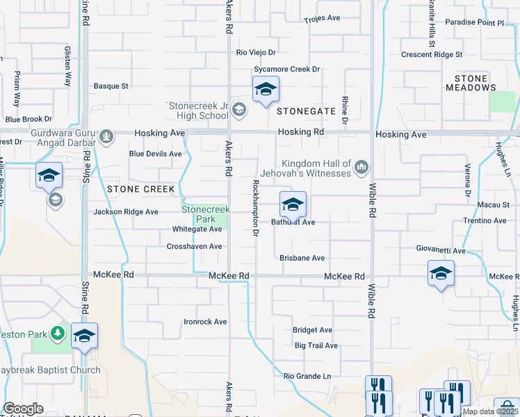 map of restaurants, bars, coffee shops, grocery stores, and more near 3815 Singleton Avenue in Bakersfield