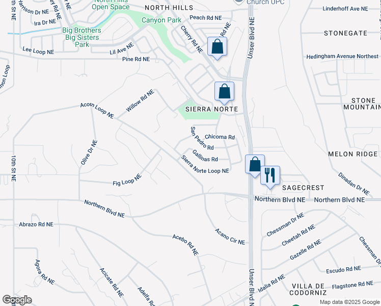 map of restaurants, bars, coffee shops, grocery stores, and more near 1726 Gallinas Road in Rio Rancho