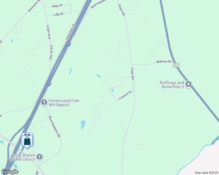 map of restaurants, bars, coffee shops, grocery stores, and more near 162 Red Robin Drive in Dunn