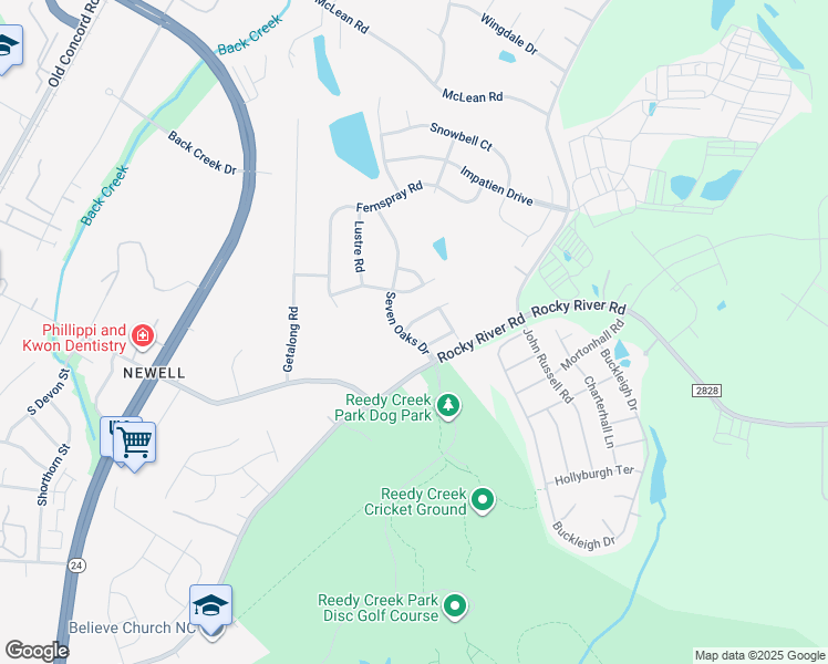 map of restaurants, bars, coffee shops, grocery stores, and more near 2931 Rocky River Road in Charlotte