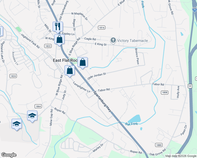 map of restaurants, bars, coffee shops, grocery stores, and more near 2712 Spartanburg Highway in East Flat Rock