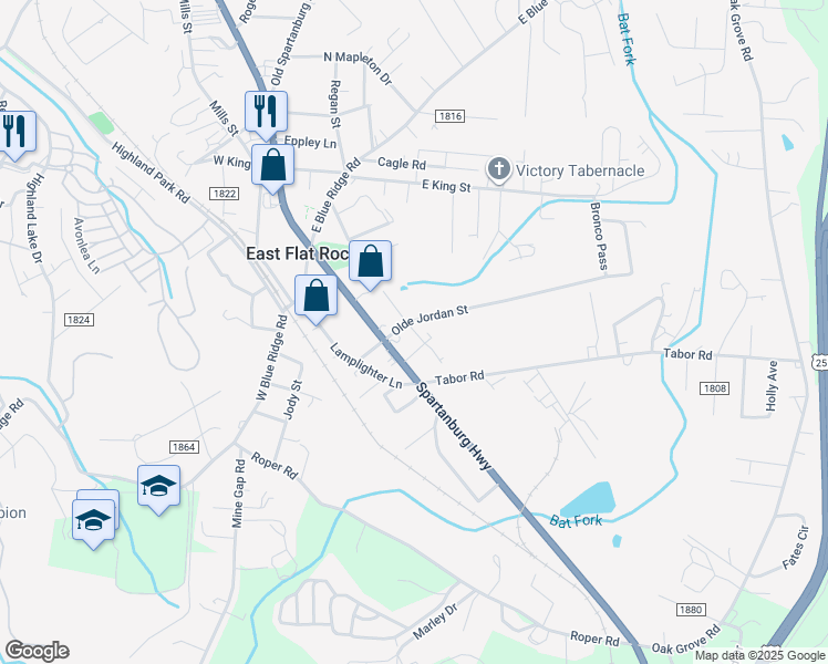 map of restaurants, bars, coffee shops, grocery stores, and more near 2712 Spartanburg Highway in East Flat Rock