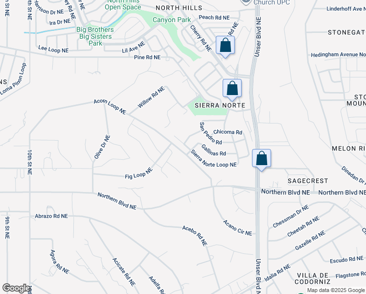 map of restaurants, bars, coffee shops, grocery stores, and more near 1604 Sierra Norte Loop in Rio Rancho