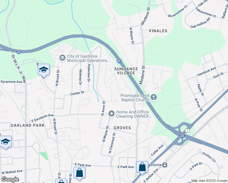 map of restaurants, bars, coffee shops, grocery stores, and more near 814 Circle View in Gastonia