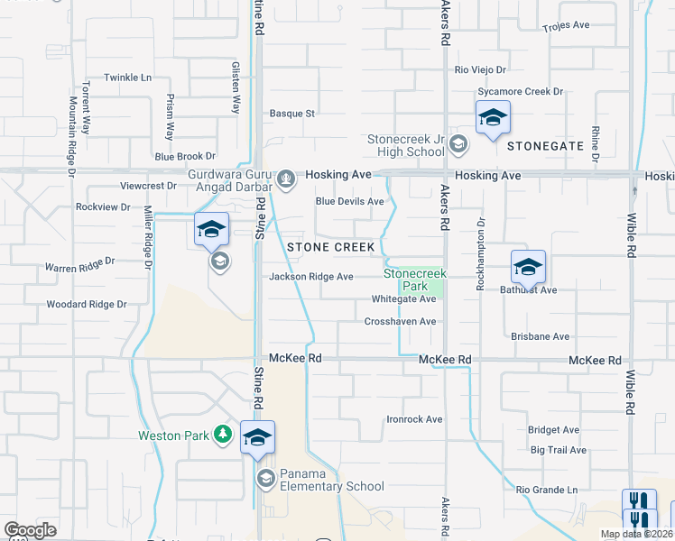 map of restaurants, bars, coffee shops, grocery stores, and more near 4522 Whitegate Avenue in Bakersfield