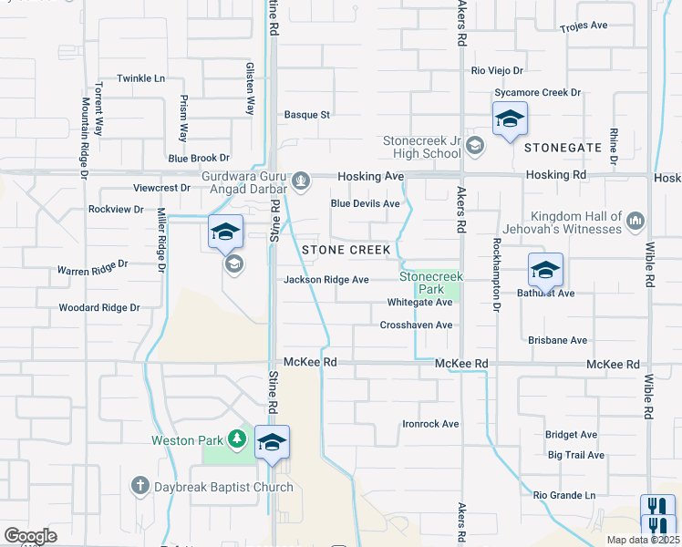 map of restaurants, bars, coffee shops, grocery stores, and more near 4522 Whitegate Avenue in Bakersfield