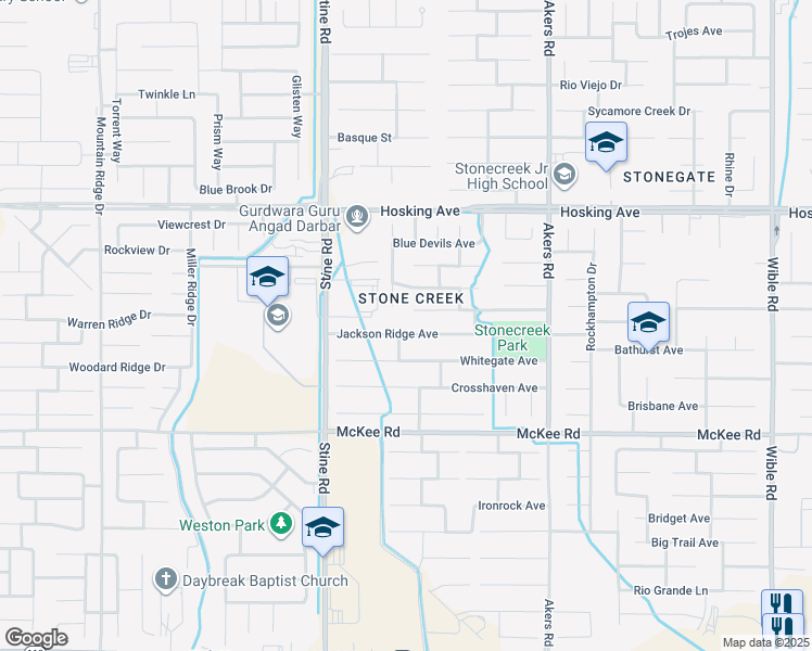 map of restaurants, bars, coffee shops, grocery stores, and more near 4516 Jackson Ridge Avenue in Bakersfield