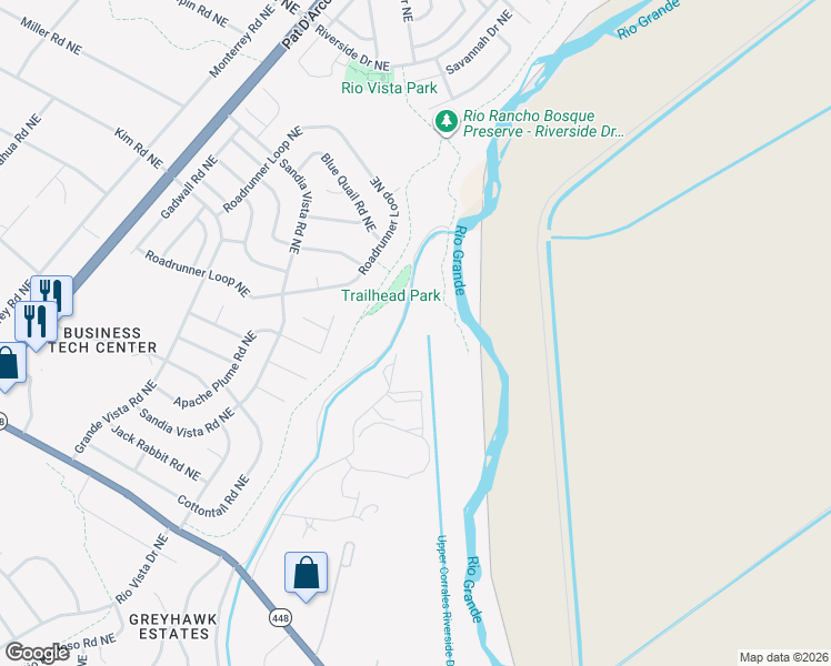 map of restaurants, bars, coffee shops, grocery stores, and more near 1 Camino De Corrales Del Norte in Corrales