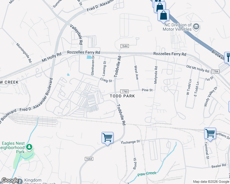 map of restaurants, bars, coffee shops, grocery stores, and more near 515 Toddville Road in Charlotte