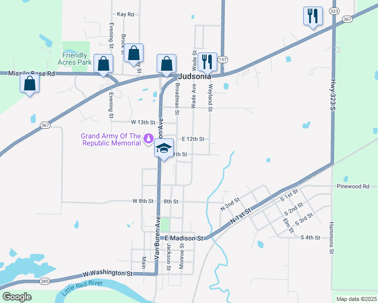 map of restaurants, bars, coffee shops, grocery stores, and more near 1112 Wade Avenue in Judsonia